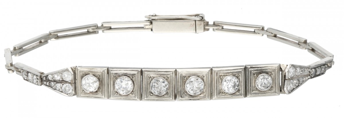 Witgouden Art Deco armband, met ca. 0.96 ct. diamant - 14 kt.