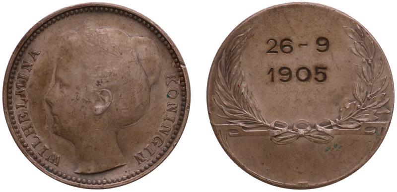 Algemene prijspenning met op voorzijde ontwerp van een gulden Wilhelmina.