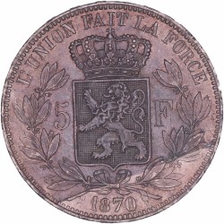 Belgium. Leopold II. 5 Francs. 1870.