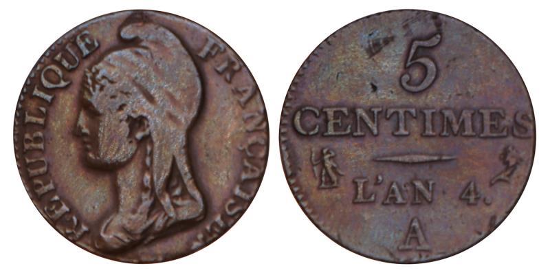 France. Republic. 5 Centimes. No date.