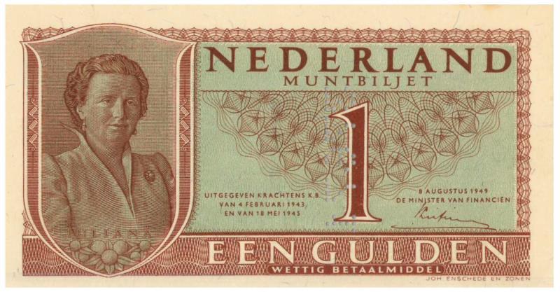 Nederland. 1 gulden. Muntbiljet. Type 1949. Juliana - UNC.