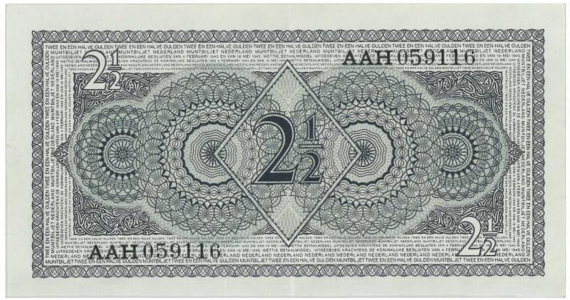 Nederland. 2½ gulden. Muntbiljet. Type 1949. Juliana - Prachtig.