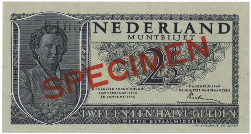 Nederland. 2½ gulden. Muntbiljet. Type 1949. Juliana - UNC.