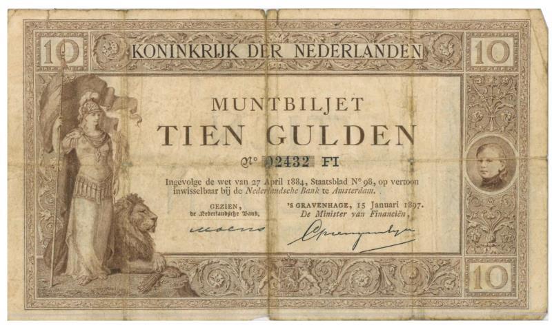 Nederland. 10 gulden. Muntbiljet. Type 1894. - Fraai.