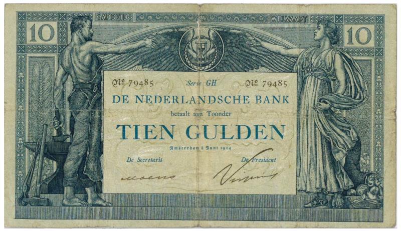 Nederland. 10 gulden. Bankbiljet. Type 1904. Arbeid en Welvaart I - Fraai.