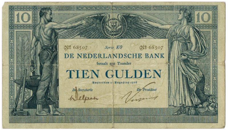 Nederland. 10 gulden. Bankbiljet. Type 1904. Arbeid en Welvaart - Zeer fraai +.