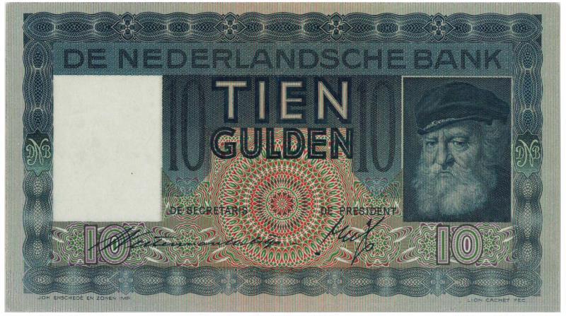 Nederland. 10 gulden. Bankbiljet. Type 1933. Grijsaard - Prachtig +.