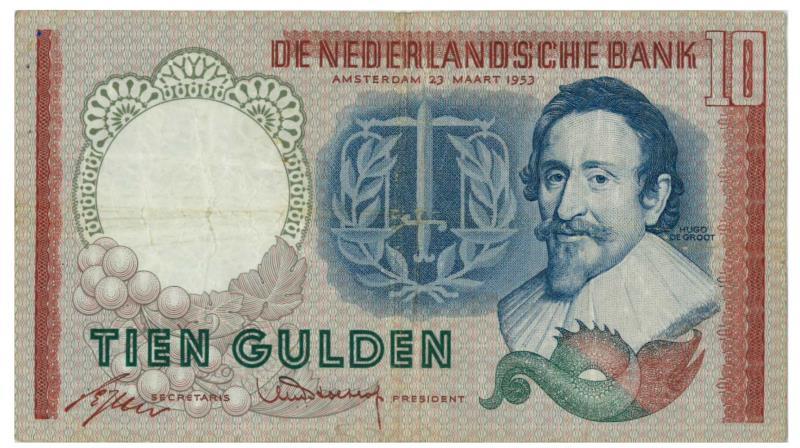 Nederland. 10 gulden. Bankbiljet. Type 1953. Hugo de Groot - Zeer Fraai.