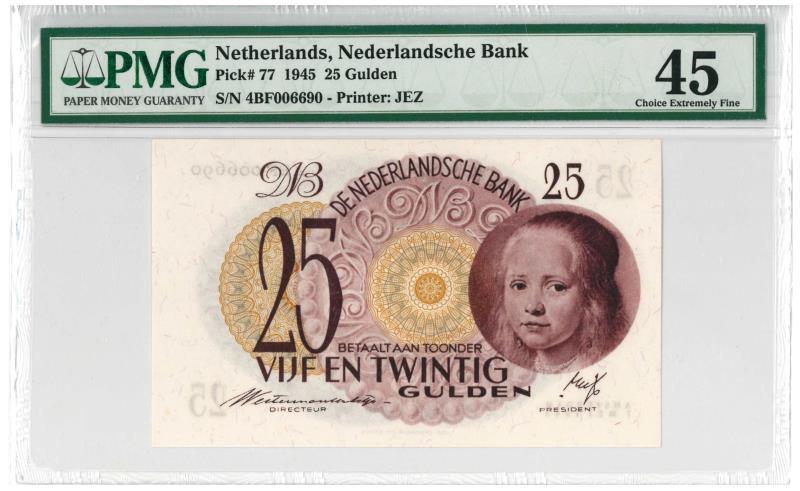 Nederland. 25 gulden. Bankbiljet. Type 1945. Meisje in blauw - Prachtig.