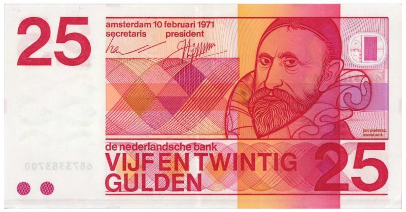 Nederland. 25 gulden. Bankbiljet. Type 1971. Sweelinck - Prachtig.