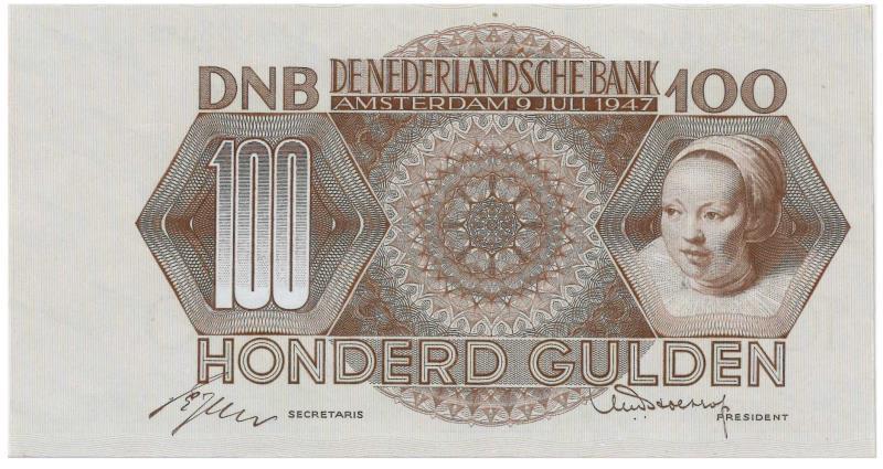 Nederland. 100 gulden. Bankbiljet. Type 1947. Adriaantje Hollaer - UNC.