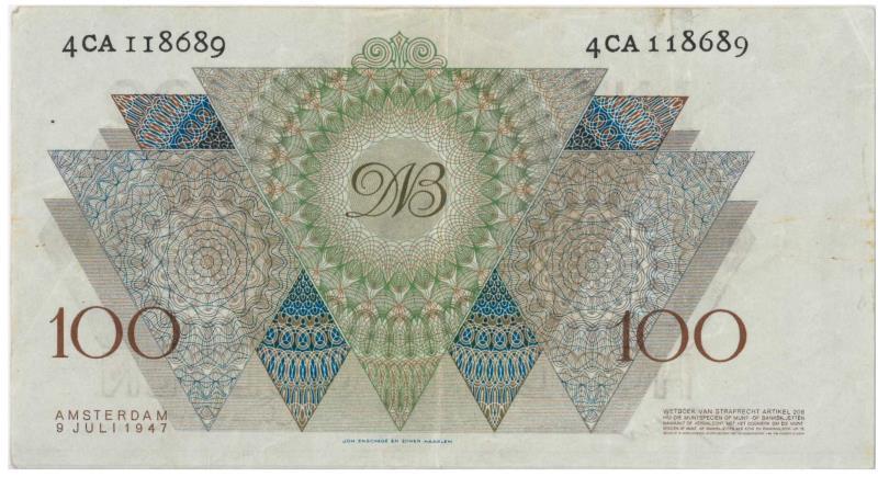 Nederland. 100 gulden. Bankbiljet. Type 1947. Adriaantje Hollaer - Zeer Fraai.