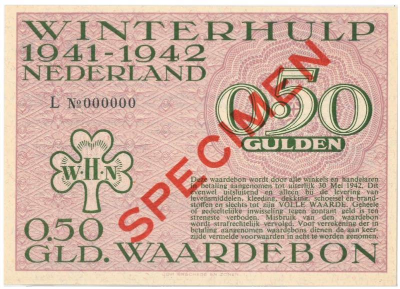 Nederland. ½ gulden. Waardebon. Type 1941-1942. - UNC.