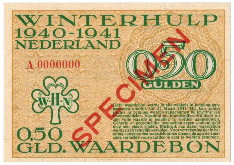 Nederland. ½ gulden. Waardebon. Type 1940-1941. - UNC.