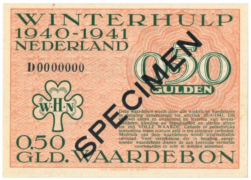 Nederland. ½ gulden. Waardebon. Type 1940-1941. - UNC.