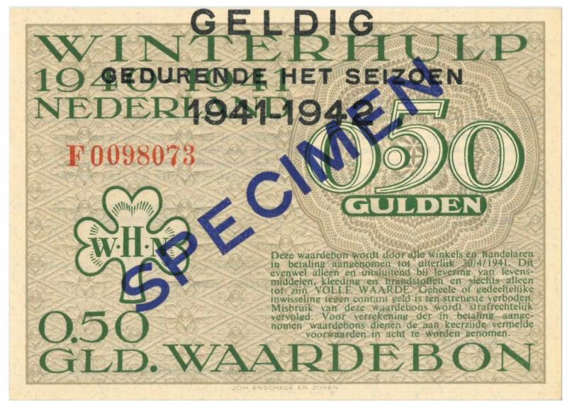 Nederland. ½ gulden. Waardebon. Type 1941-1942. - UNC.