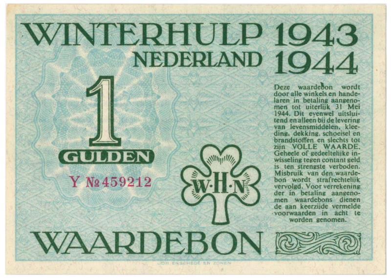 Nederland. 1 gulden. Waardebon. Type 1943-1944. - UNC.