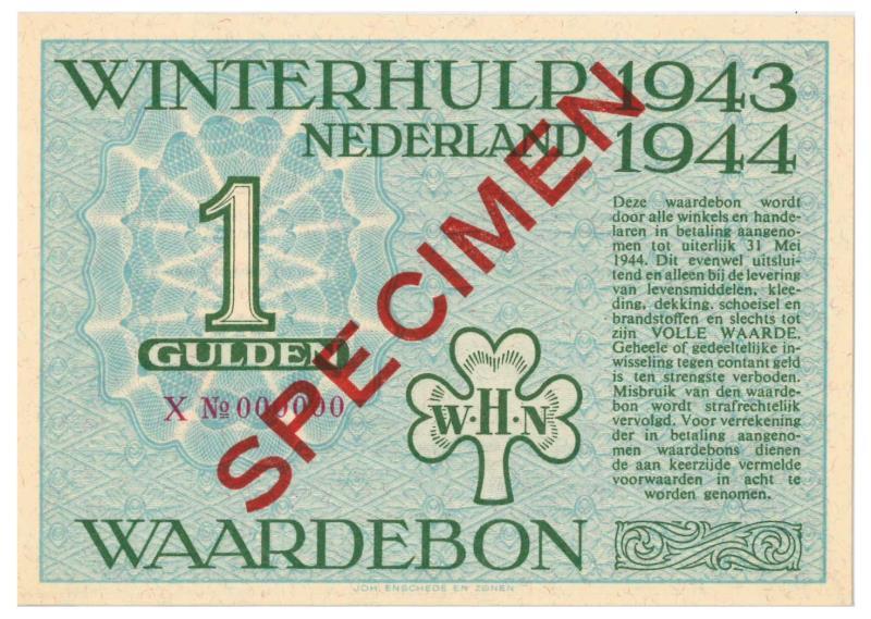 Nederland. 1 gulden. Waardebon. Type 1943-1944. - UNC.