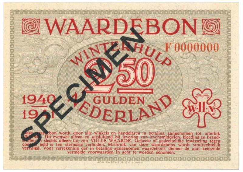 Nederland. 2 ½ gulden. Waardebon. Type 1940-1941. - UNC.