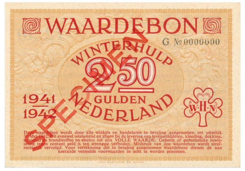 Nederland. 2 ½ gulden. Waardebon. Type 1941-1942. - UNC.