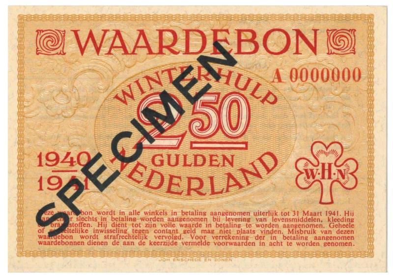 Nederland. 2 ½ gulden. Waardebon. Type 1940-1941. - UNC.