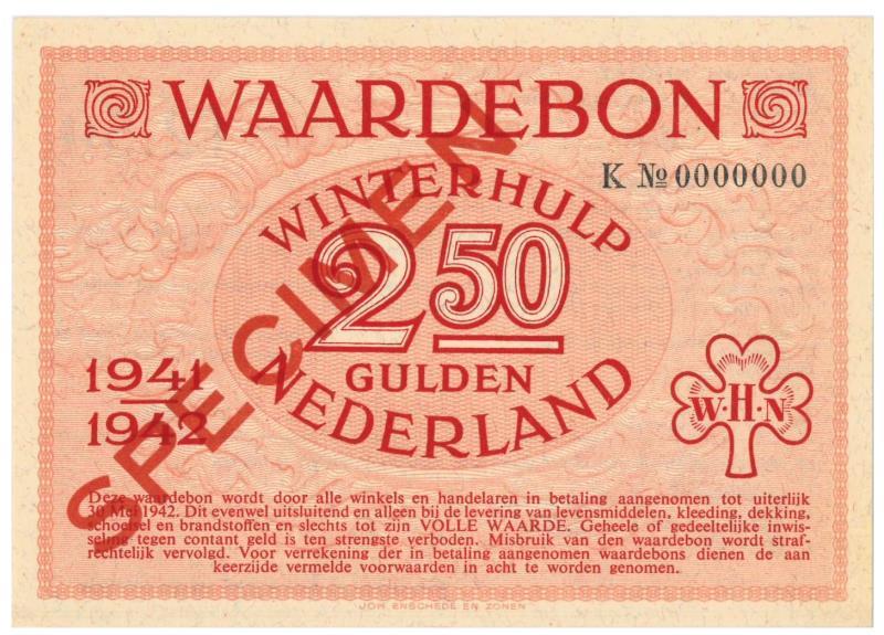 Nederland. 2 ½ gulden. Waardebon. Type 1941-1942. - UNC.