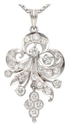 BWG 10K witgouden asymmetrische diamanten hanger aan collier bezet met ca. 0.72 ct. diamant.