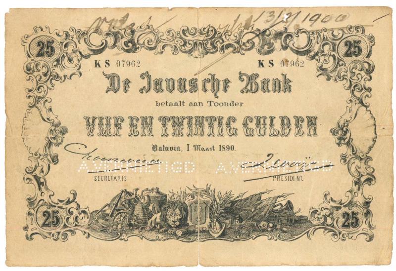 Netherlands-Indies. 25 gulden. Counterfeit. Type 1876. - Fine.