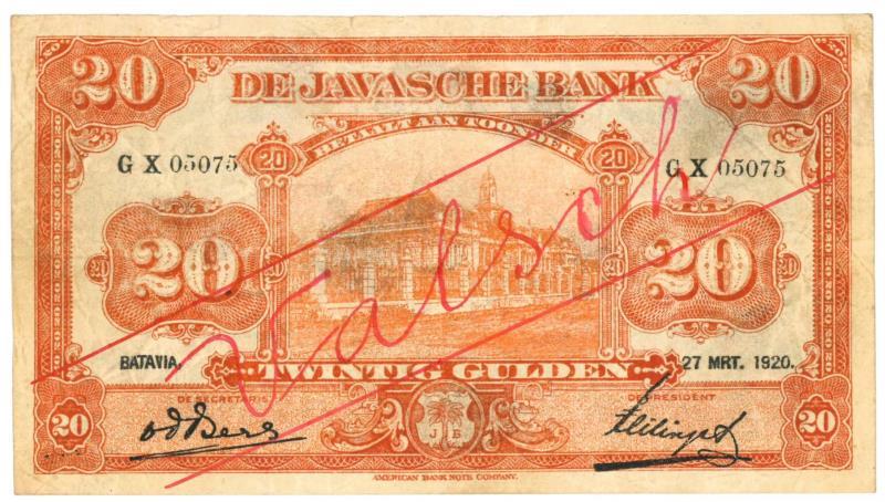 Netherlands-Indies. 20 gulden. Counterfeit. Type 1919. - Very Fine.
