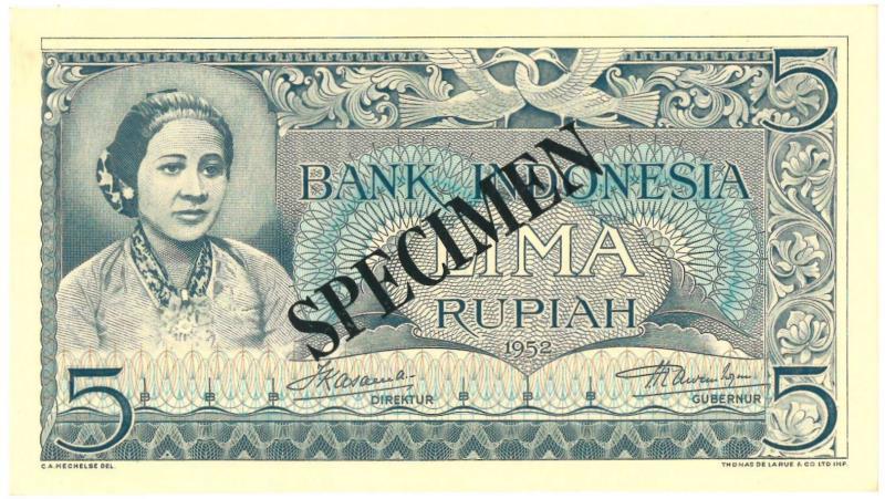 Indonesia. 5 Rupiah. Specimen. Type 1952. - UNC.