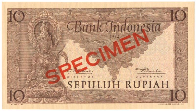 Indonesia. 10 Rupiah. Specimen. Type 1952. - UNC.