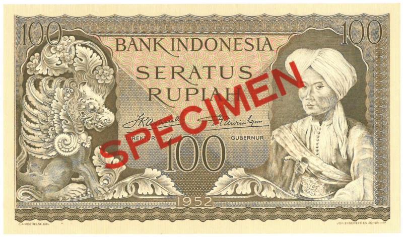 Indonesia. 100 Rupiah. Specimen. Type 1952. - UNC.