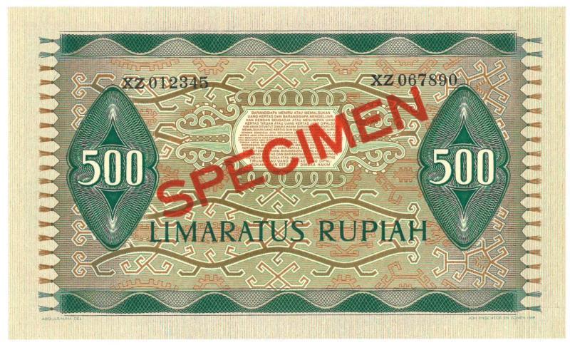 Indonesia. 500 Rupiah. Specimen. Type 1952. - UNC.