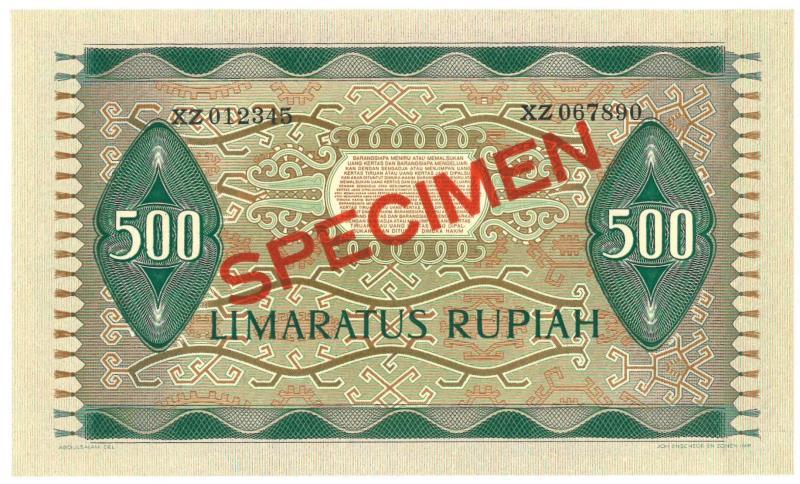 Indonesia. 500 Rupiah. Specimen. Type 1952. - UNC.