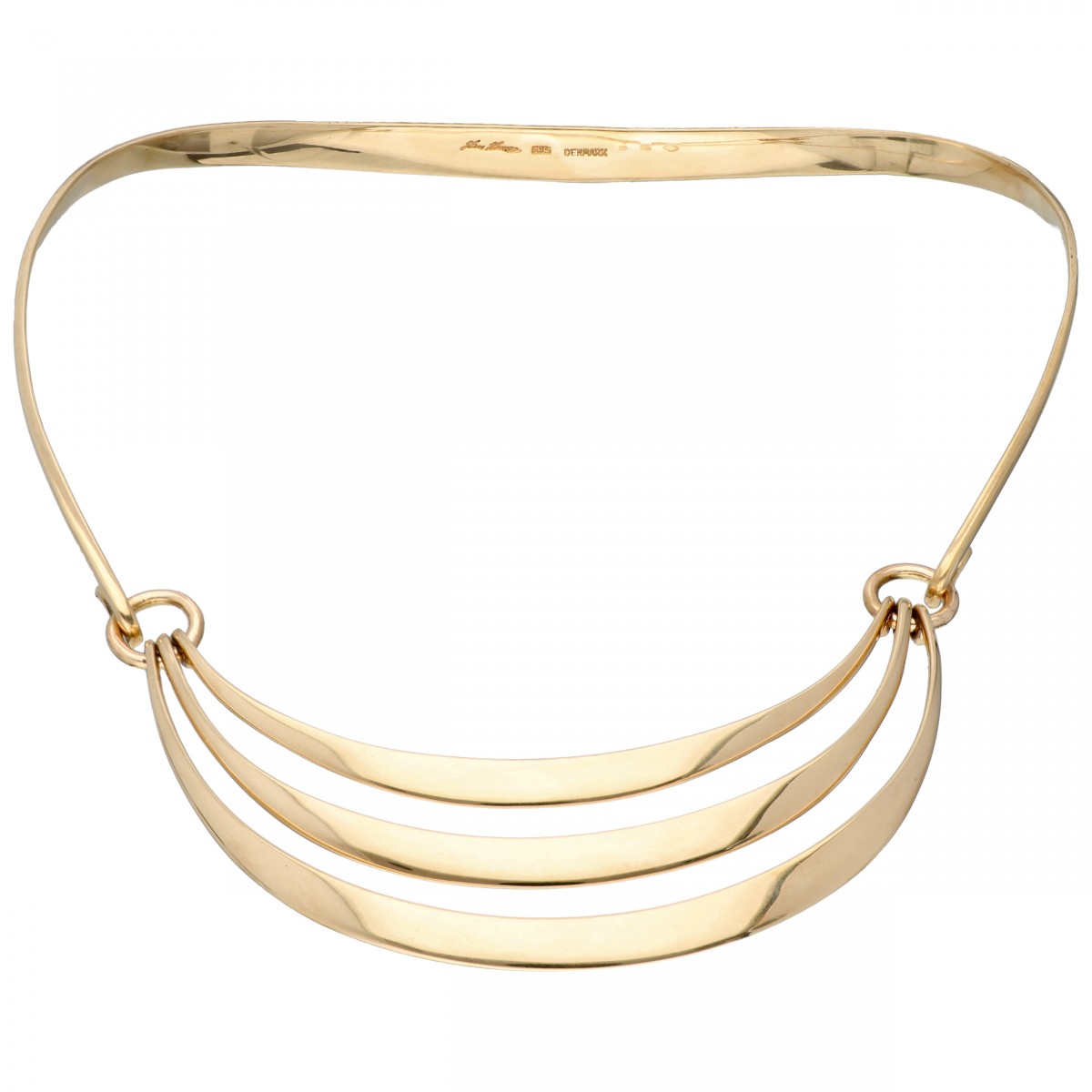 Geelgouden Hans Hansen spang collier met afneembare hanger - 14 kt.