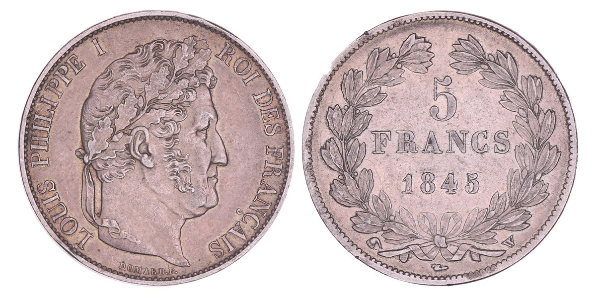 France. Louis Philippe I. 5 Francs. 1845 W.