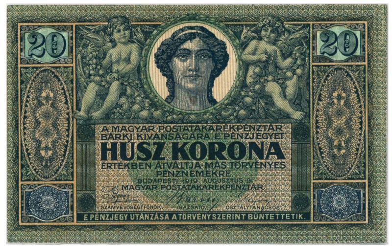 Hongarije. 20 korona. Bankbiljet. Type 1919. - UNC.