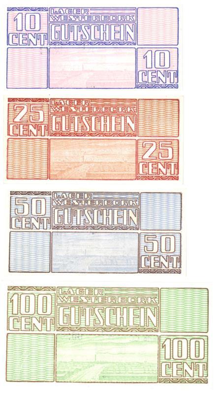 Nederland. 10/25/50/100 Cent. Bankbiljet. Type 1944. Lager Westerbork - UNC.