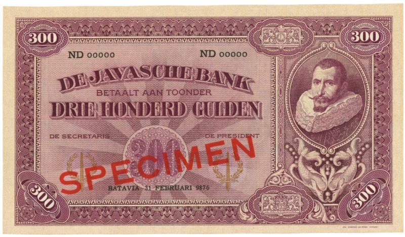 Netherlands-Indies. 300 gulden. Specimen. Type 1925. Jan Pieterszoon Coen - UNC.