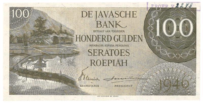 Netherlands-Indies. 100 gulden. Proofseries. Type 1946. - UNC.