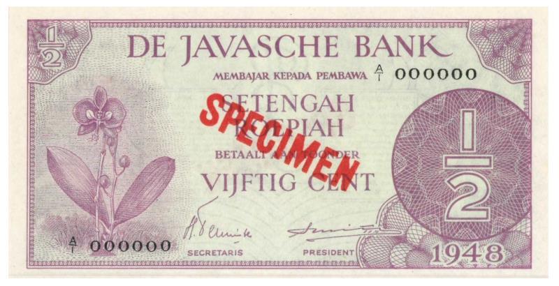 Netherlands-Indies. 50 Cents. Banknote. Type 1948. - UNC.