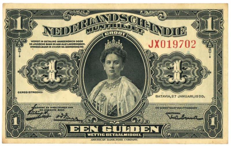 Netherlands-Indies. 1 gulden. Muntbiljet. Type 1919. - Extremely Fine.