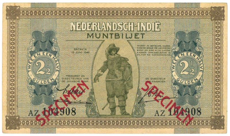 Netherlands-Indies. 2½ gulden. Specimen. Type 1940. - Extremely Fine.