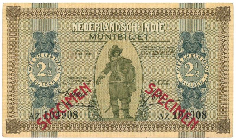 Netherlands-Indies. 2½ gulden. Specimen. Type 1940. - Extremely Fine.