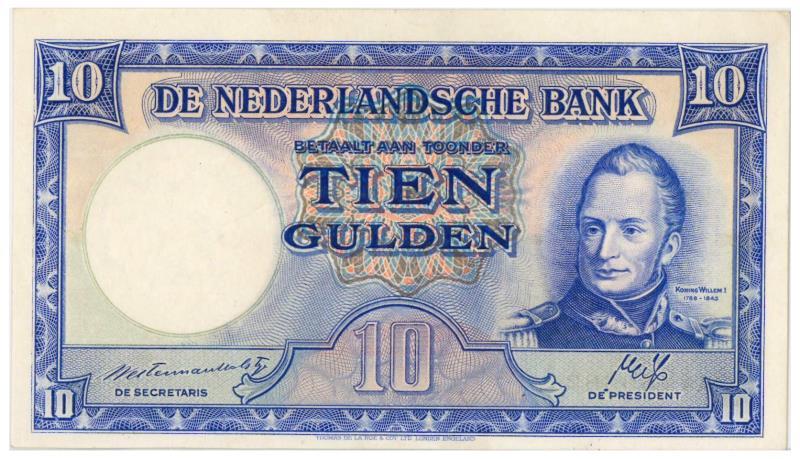 Nederland. 10 gulden. Bankbiljet. Type 1945 II. Willem I - Prachtig +.