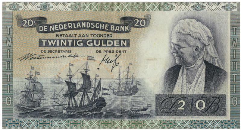 Nederland. 20 gulden. Bankbiljet. Type 1941. Emma - Zeer fraai +.