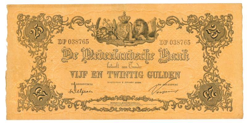 Nederland. 25 gulden. Bankbiljet. Type 1860. Geeltje - Zeer Fraai.