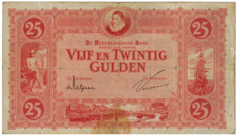 Nederland. 25 gulden. Bankbiljet. Type 1921. Willem van Oranje - Zeer Fraai.