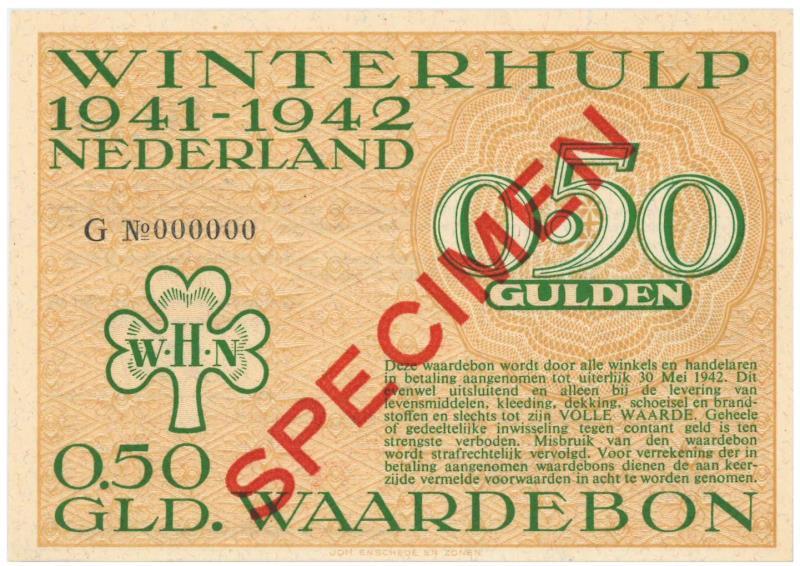 Nederland. ½ gulden. Waardebon. Type 1941-1942. - UNC.