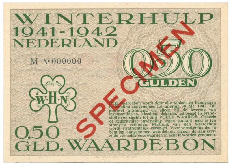 Nederland. ½ gulden. Waardebon. Type 1941-1942. - UNC.